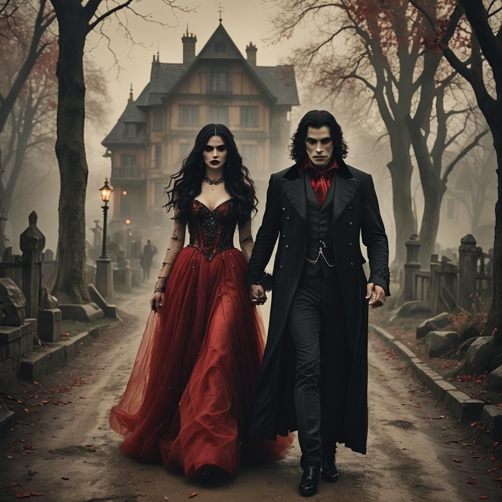 French Vampiress in Eerie, Opulent, Old Hollywood Glamour