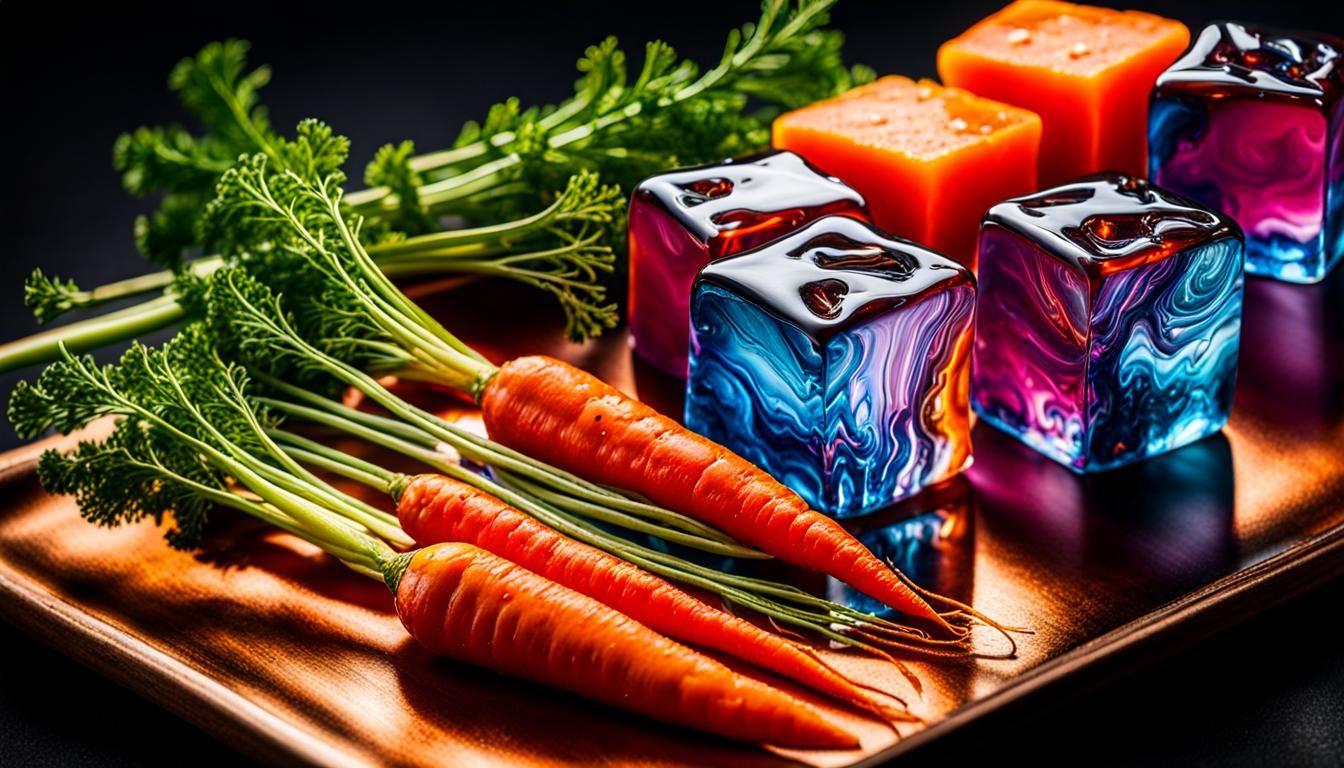 Carrot in Ice Cube on Hot Plate