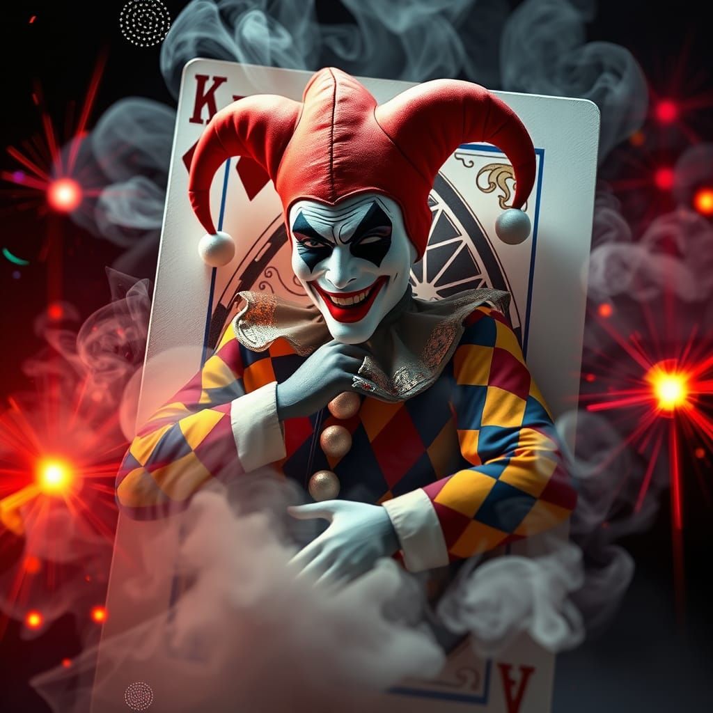 Vibrant Harlequin Playing Card Character in HDR