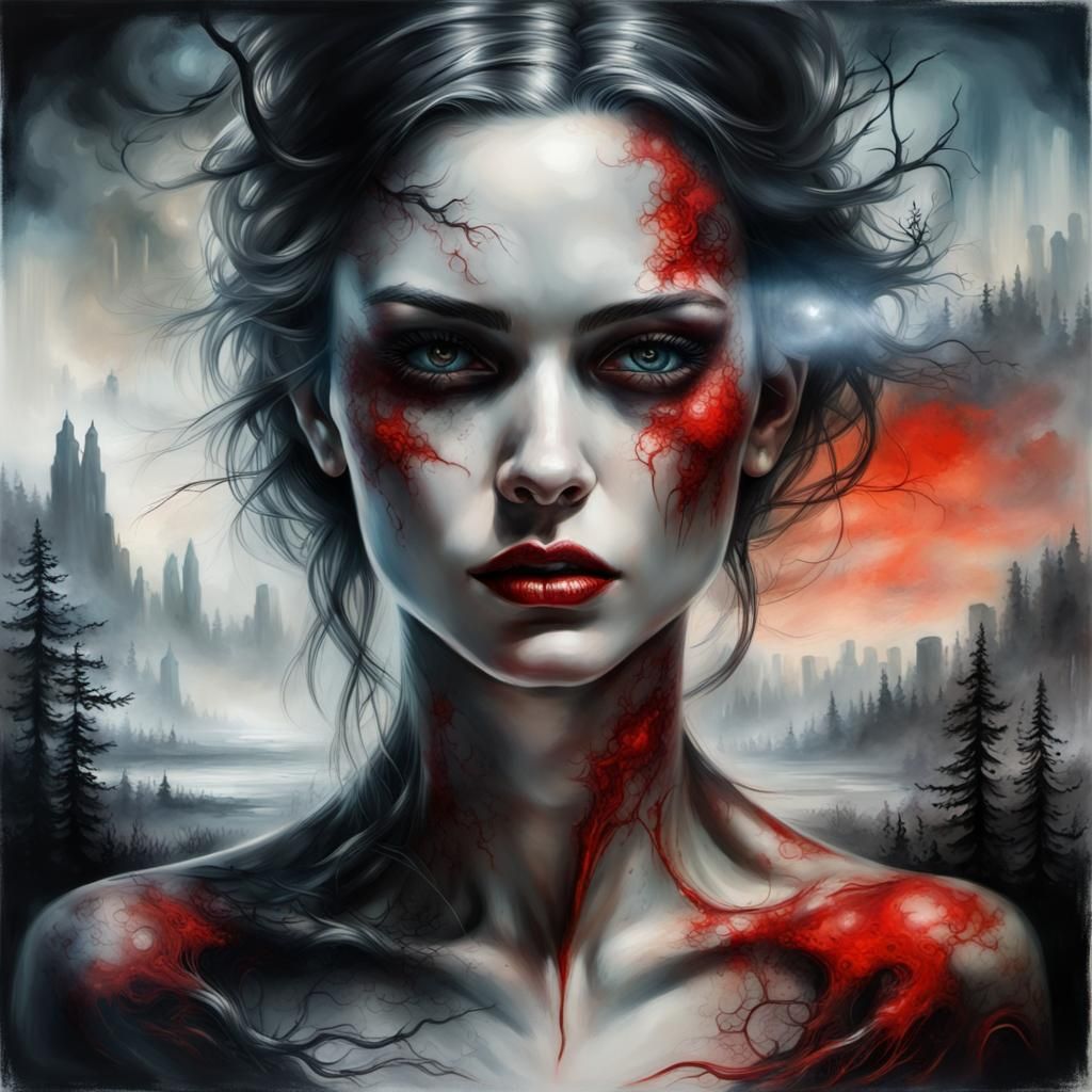 Alluring Vampire Woman with Fantasy Landscape