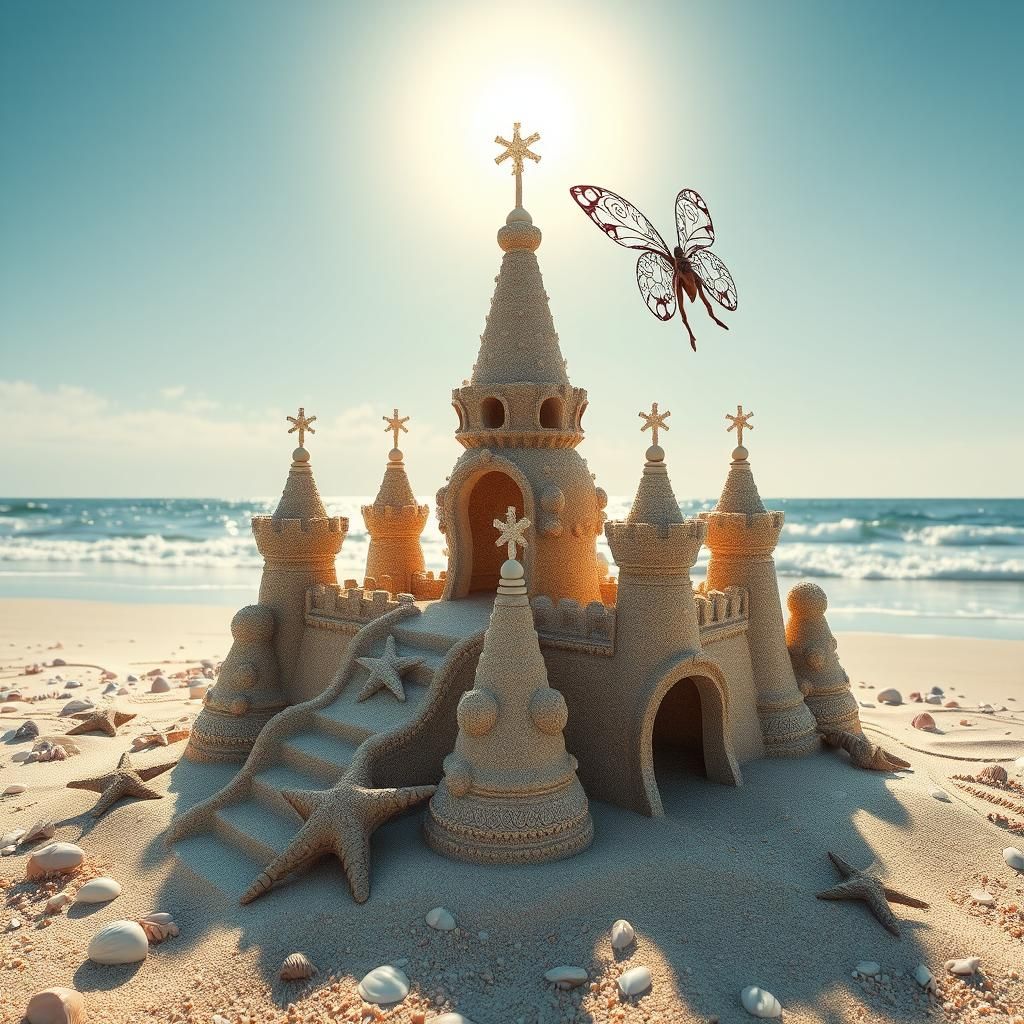 Hyperrealistic Fairy Sandcastle with Vector Fractals