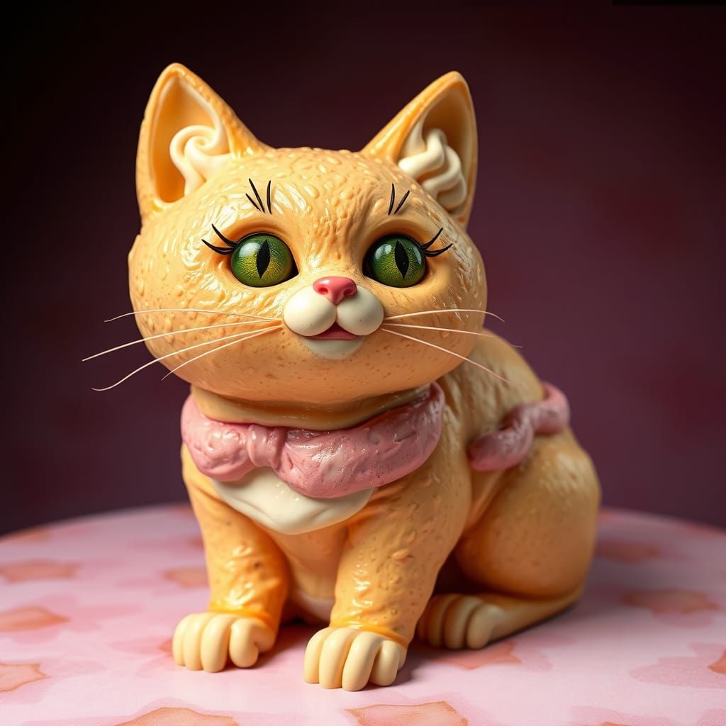 Cheesecake Cat Sculpture in Surreal Style
