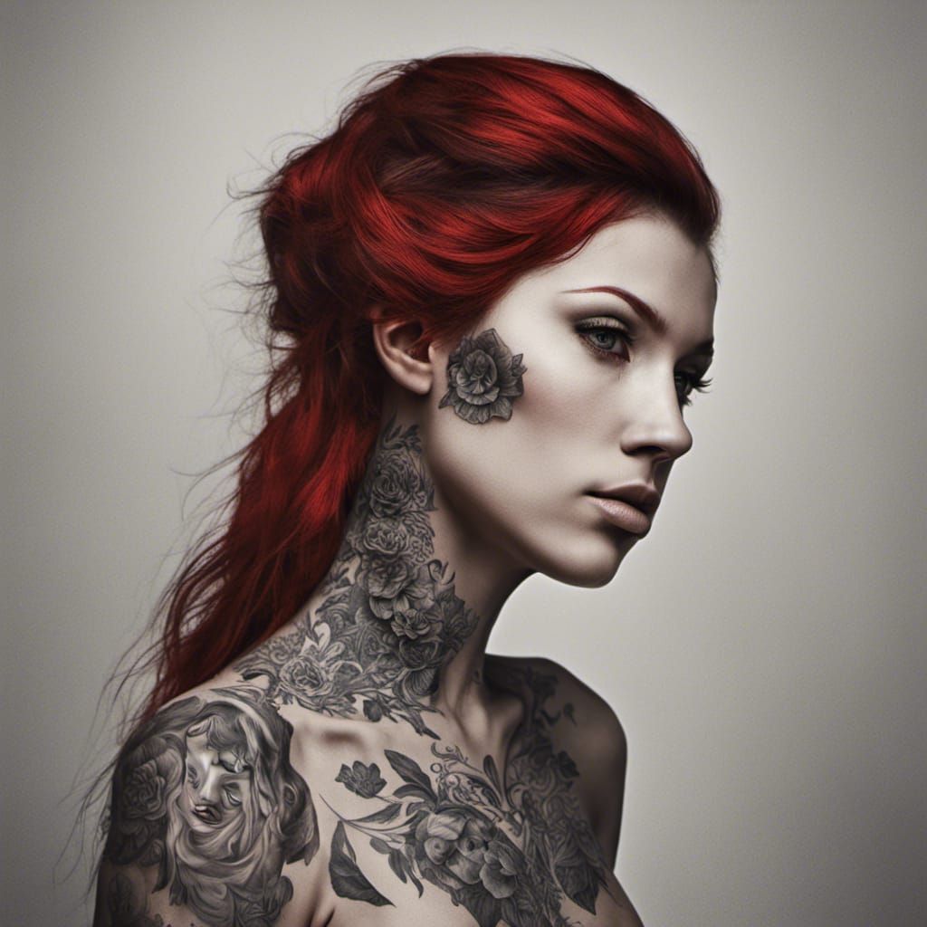 Gothic Woman with Red Hair and Tattoos