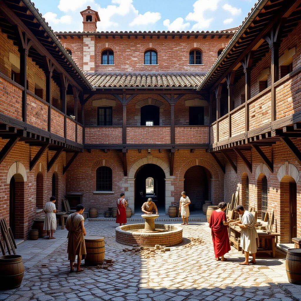 Roman Insula Courtyard Scene in Neoclassical Style