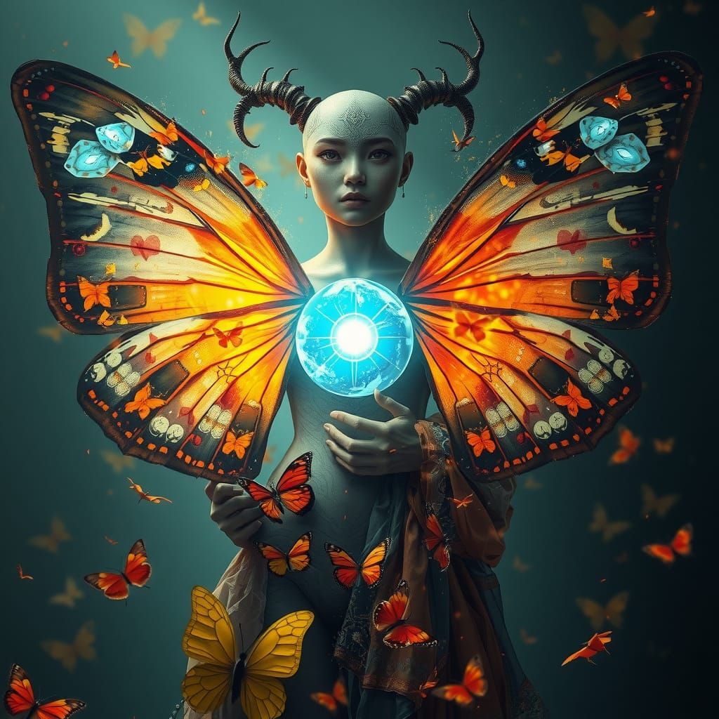 Fairy with Glowing Orb: Maximalist Double Exposure