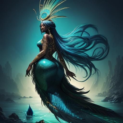 Peacock Mermaid Concept Art in Blazing Colors