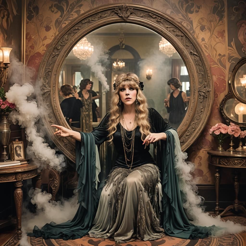 1920s Flapper Conjuring Magic, Alphonse Mucha Style