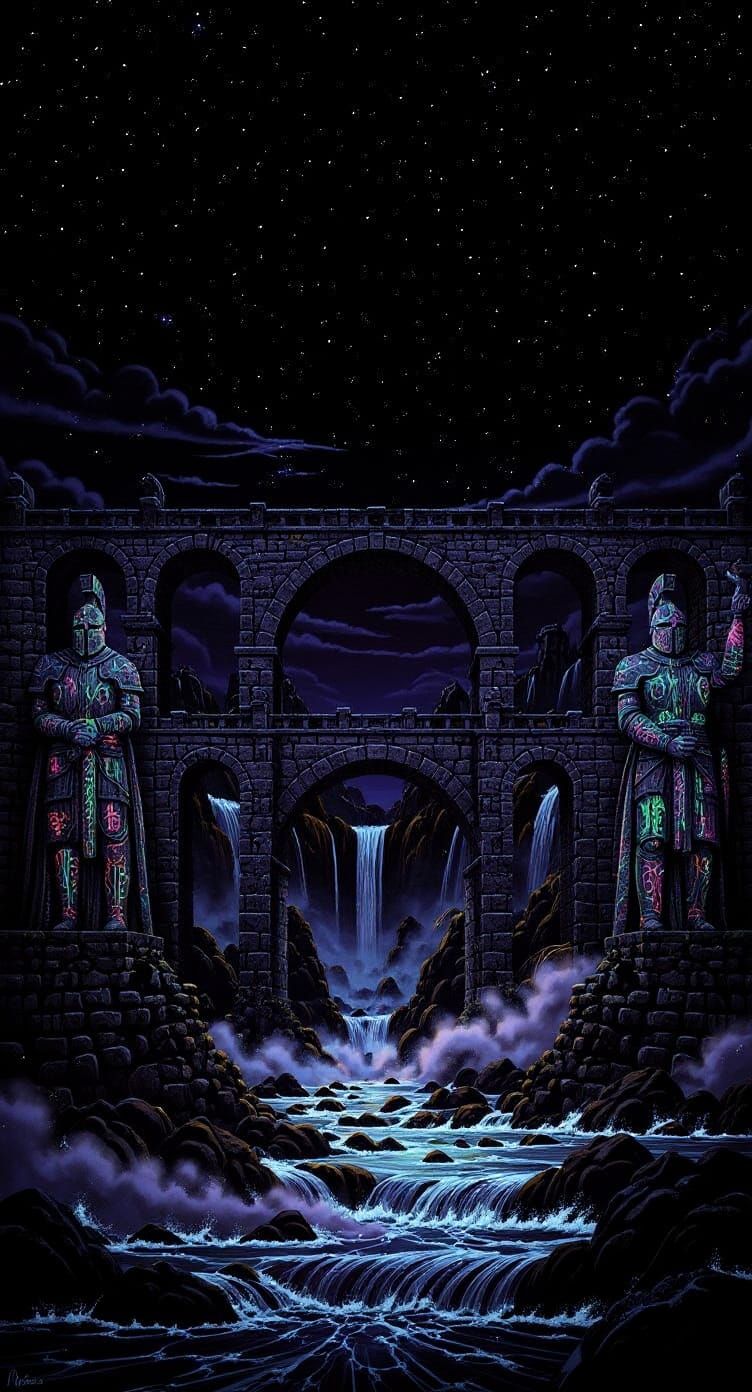 Stone Warrior Statues Guard Romanesque Bridge