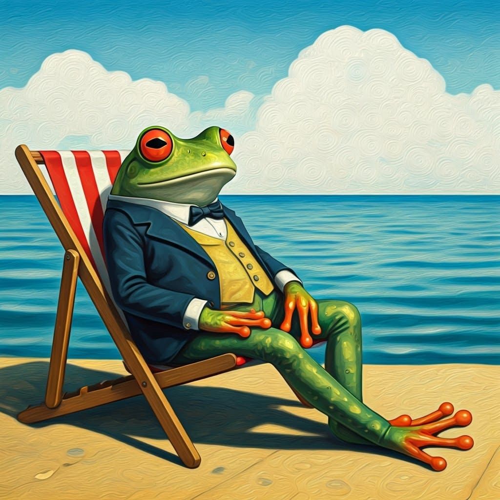 Frog Lounging in Deckchair, Klimt Style