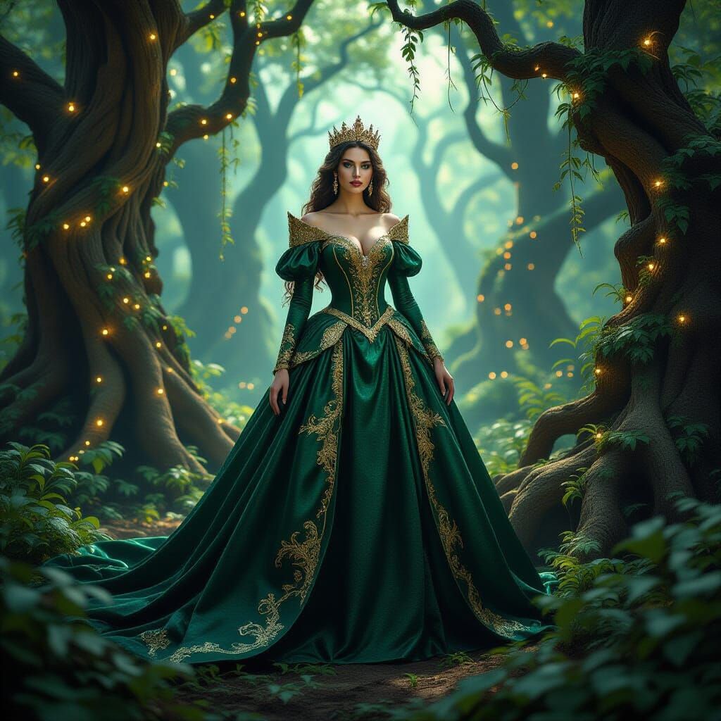 Majestic Queen in Enchanted Forest, Cinematic Lighting