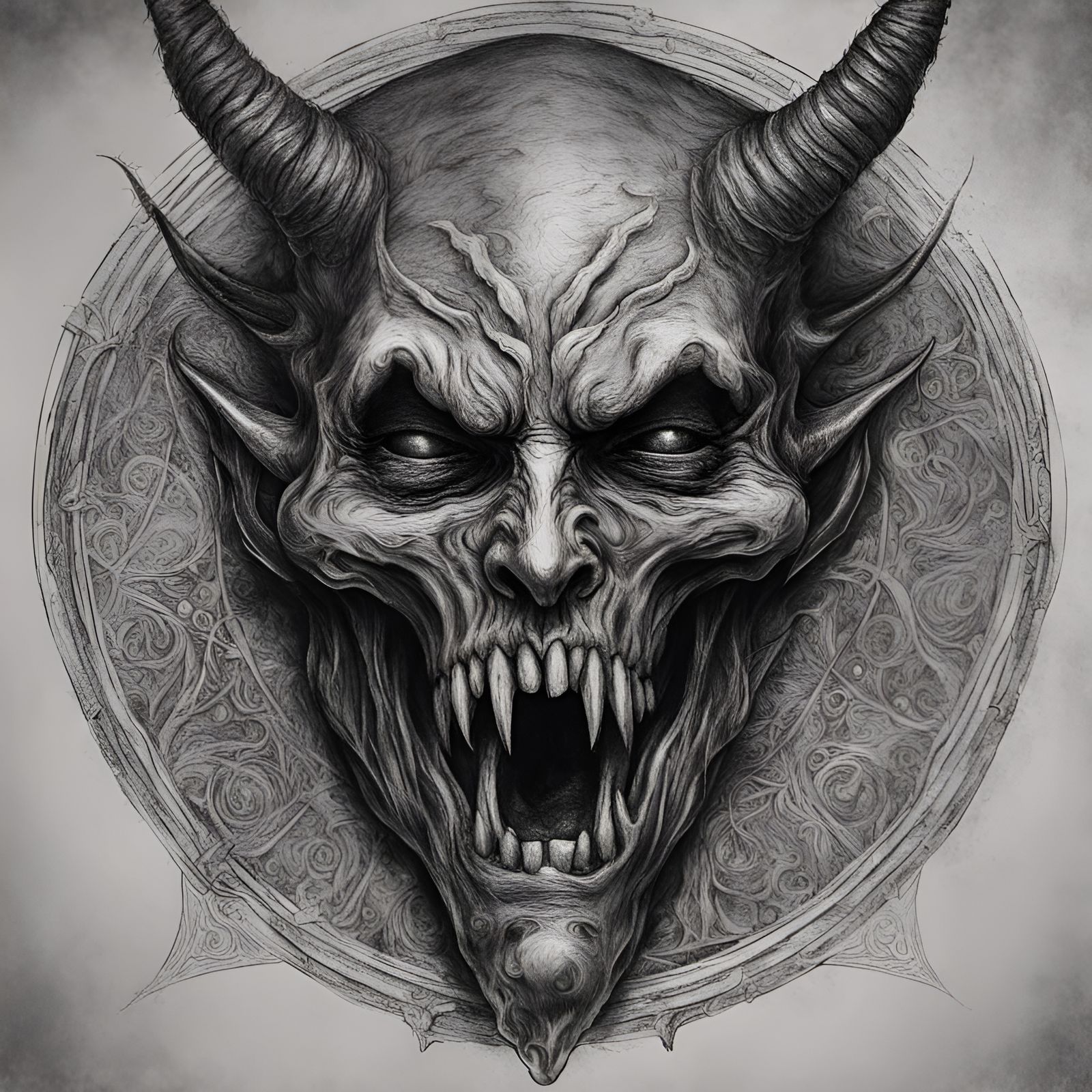 Evil Satan Demon Face in Black Metal Style