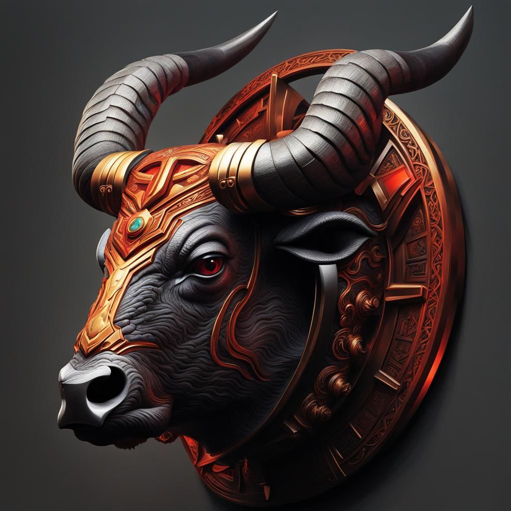 Sinister Zodiacal Taurus Head, Dramatic Rendering
