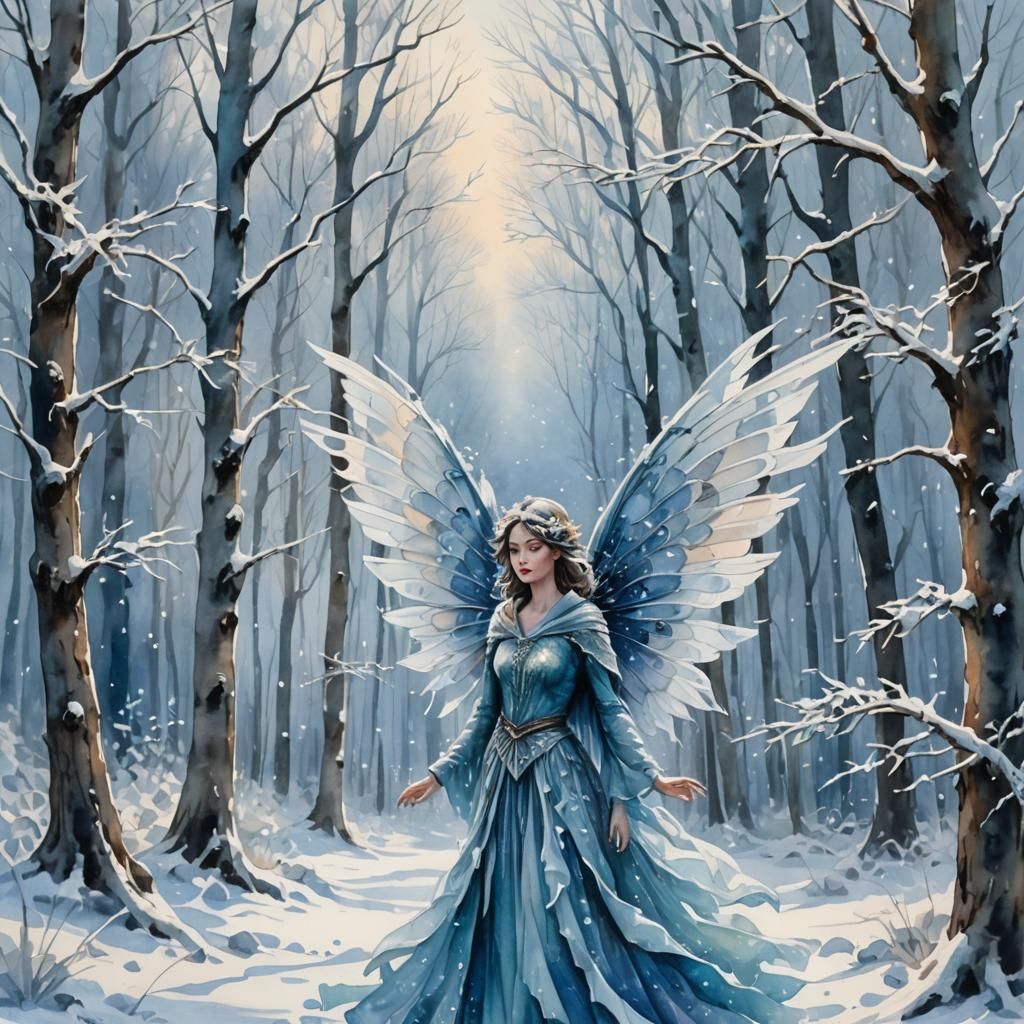 Winter Fae in Gouache and Watercolor Style