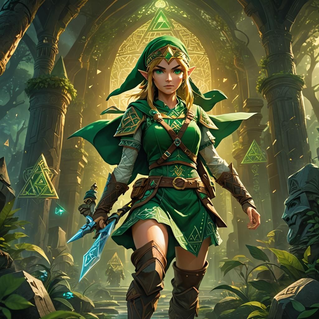 Female Link with Triforce: Fantasy RPG Concept Art