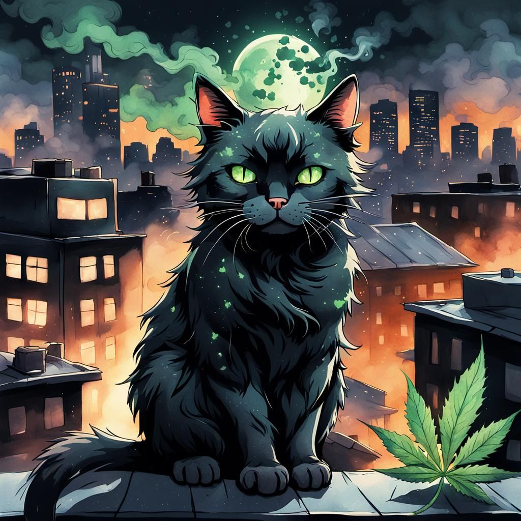 Anime-Inspired Black Cat Savoring a Moment of Tranquility