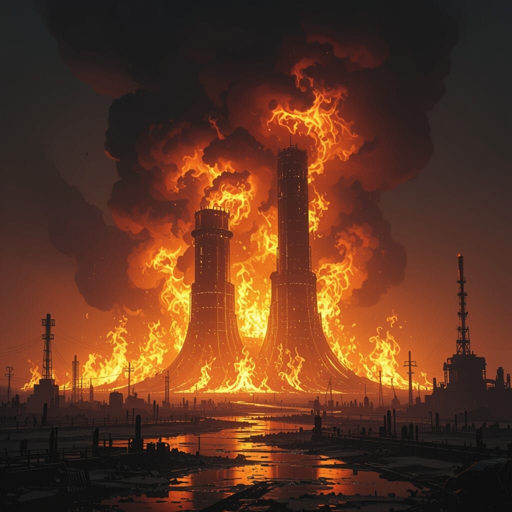 Fiery Inferno in Dark Industrial Surrealism