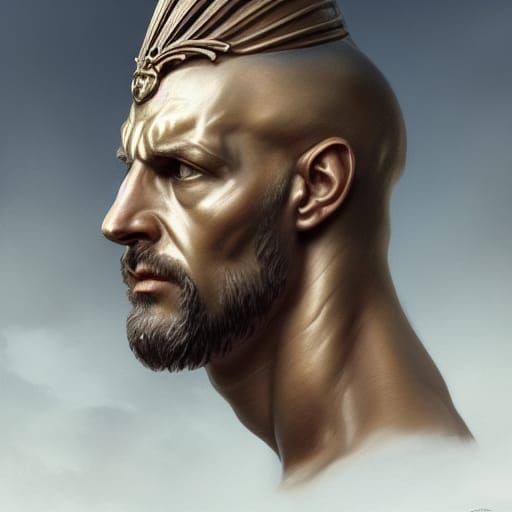 Sinister Muscular Man Sculpture in Art Nouveau Style