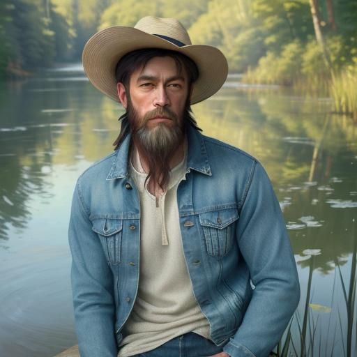 Man Fishing by Lake in Impressionist Style