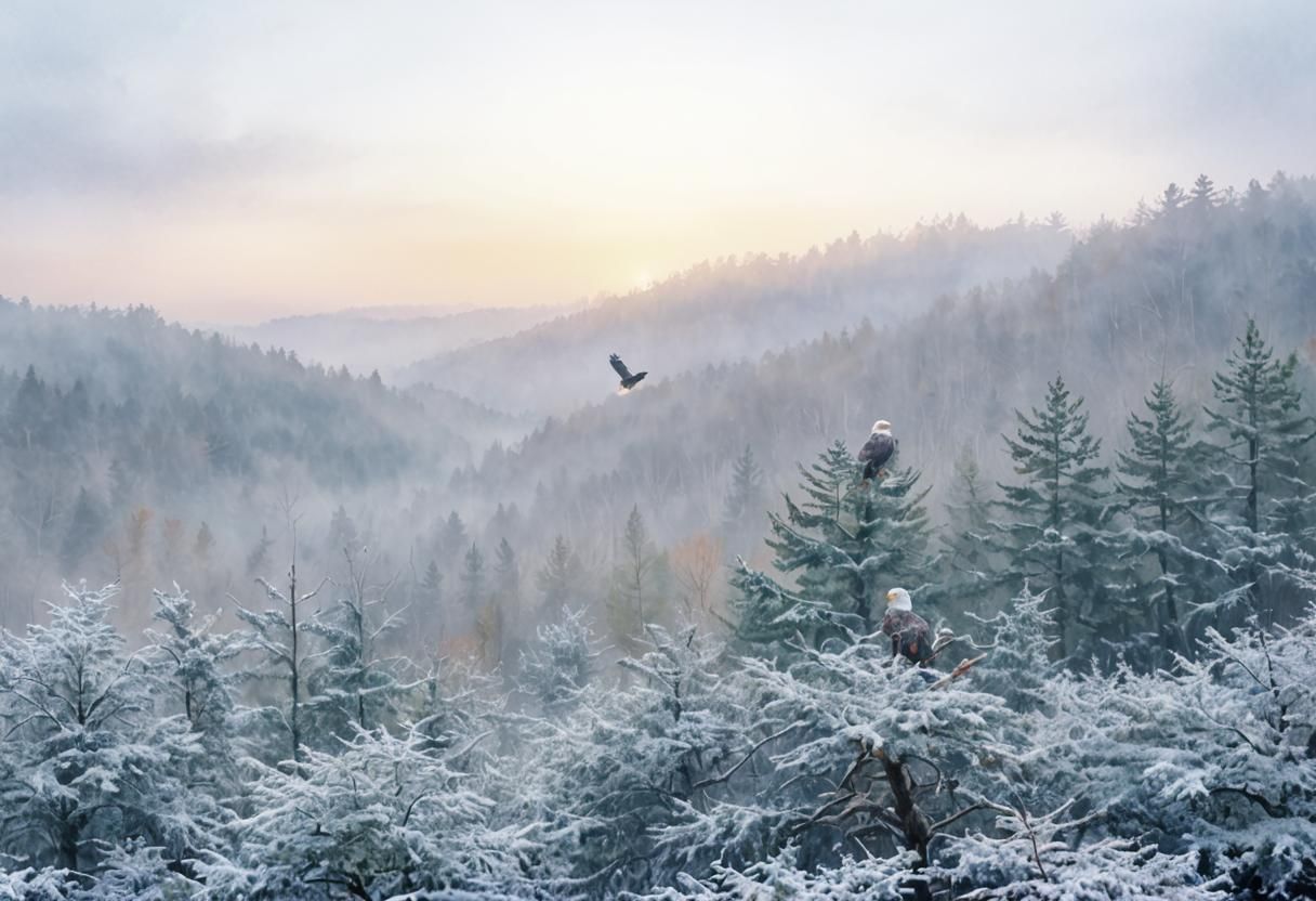 Majestic Bald Eagle Portrait in Watercolor Style