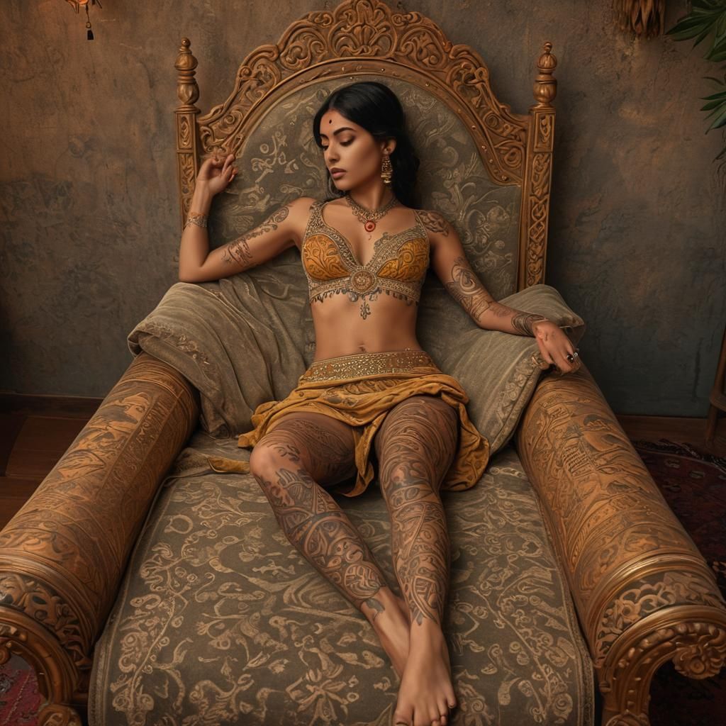 Tattooed Indian Woman in Boho Style: Fantasy Art
