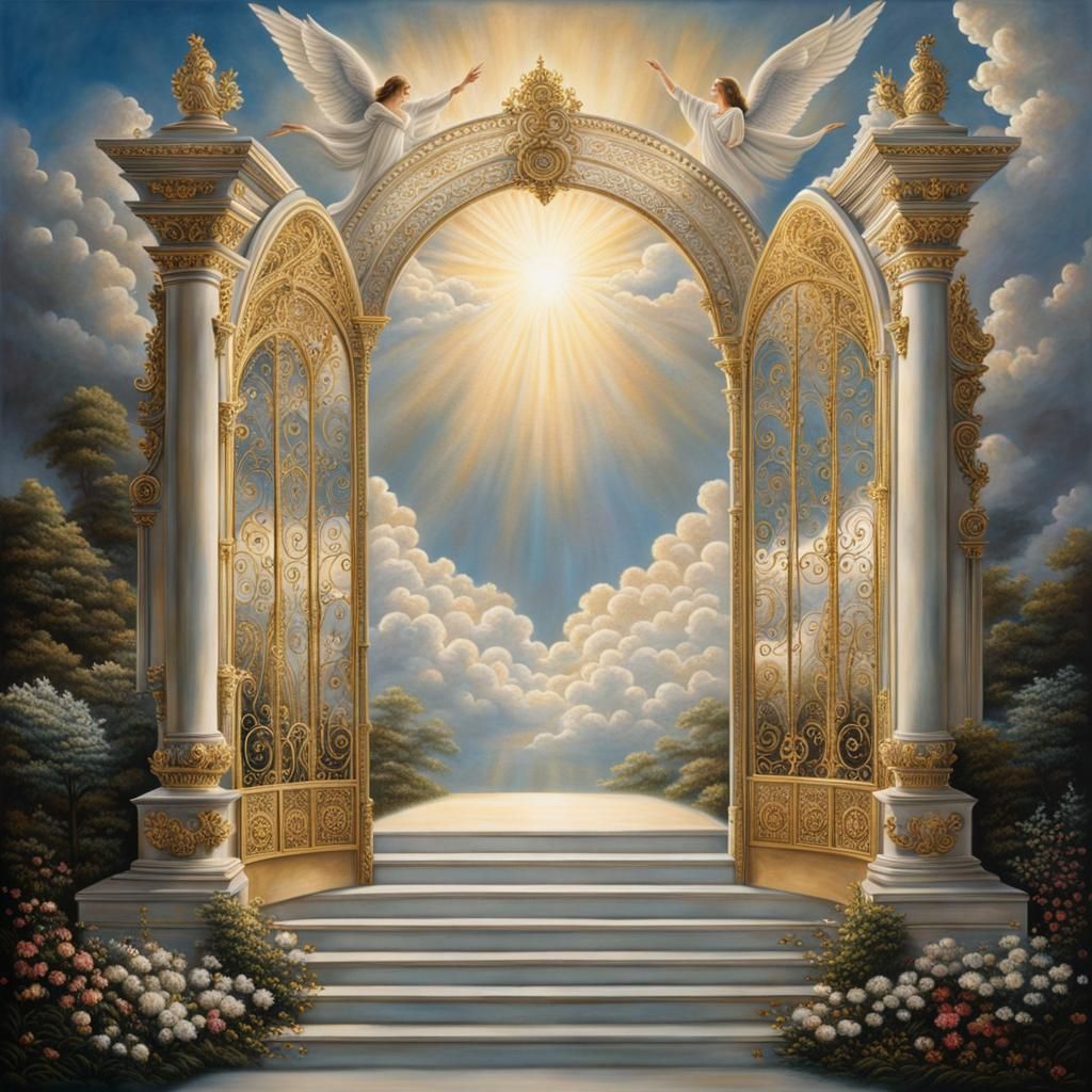 Ethereal Pearly Gates of Heaven with Angels
