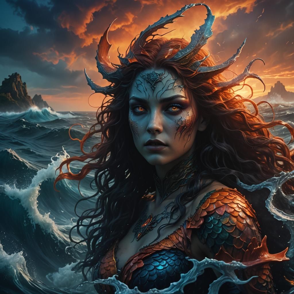 Bloodthirsty Siren Rising: Dark Fantasy Matte Painting