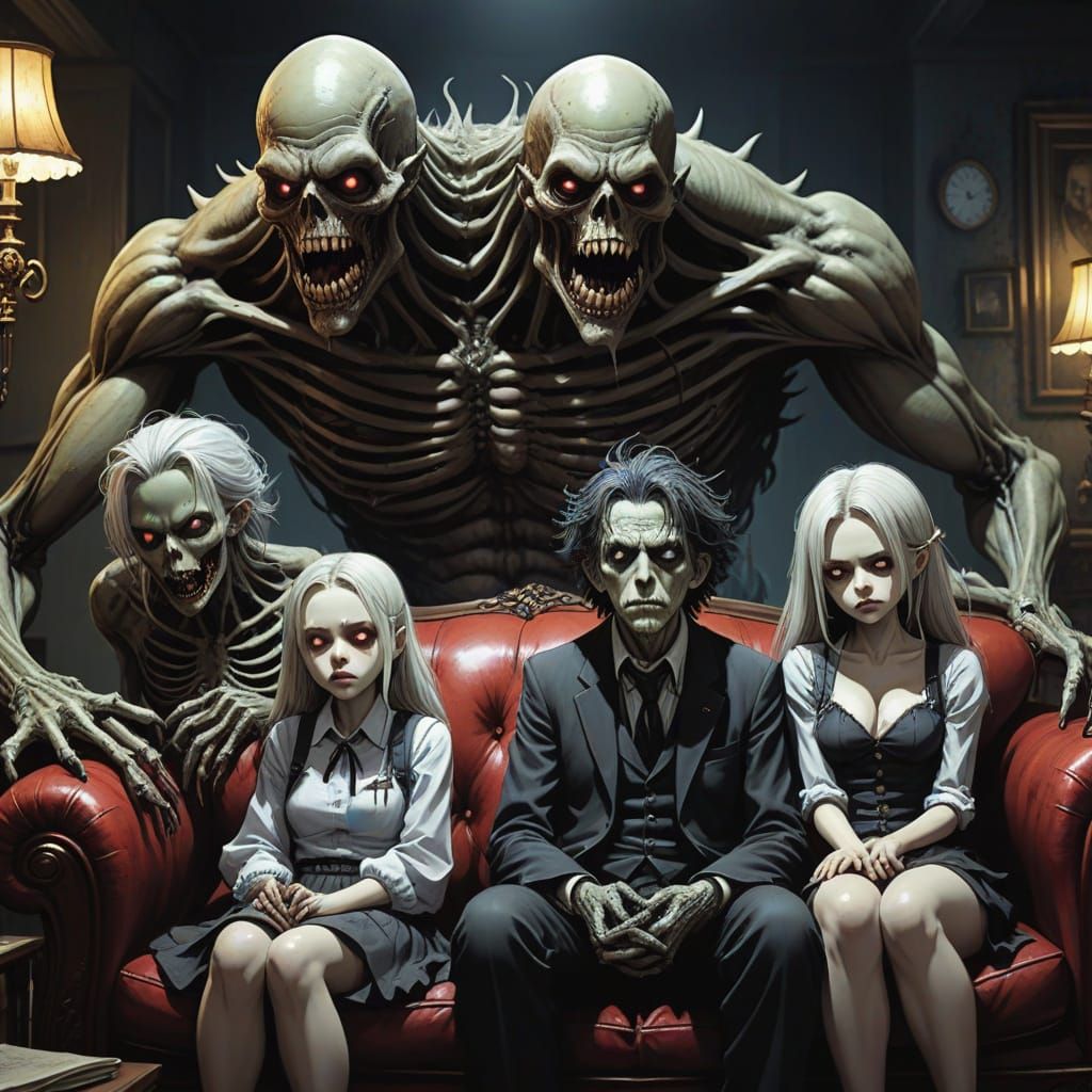 Hideous Monster Family in Gothic Horror Style