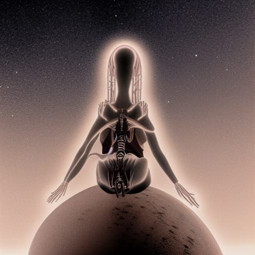 Biomechanical Woman Rides Soul in Dark Fantasy Astral Art