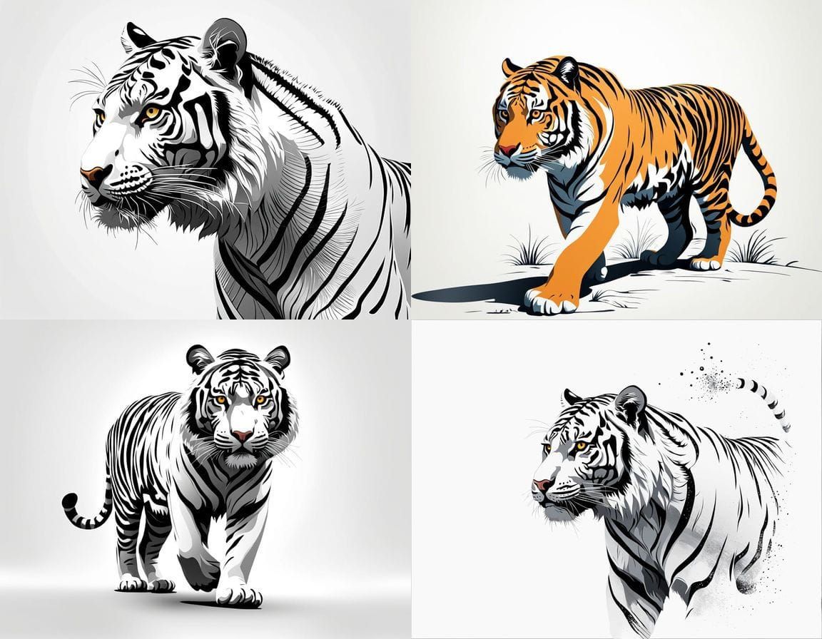 Surreal Minimalist Tiger Portrait on White Background