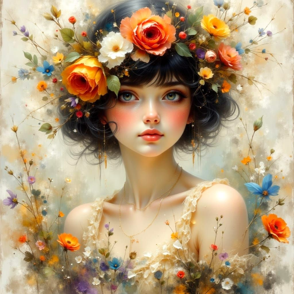 Enchanting Watercolor Girl with Floral Headband