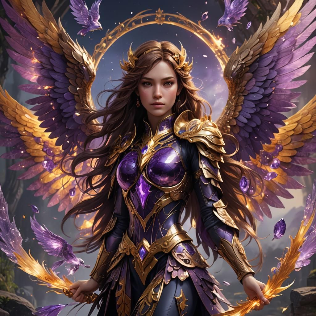 Pisces with Amethyst and Phoenix Wings