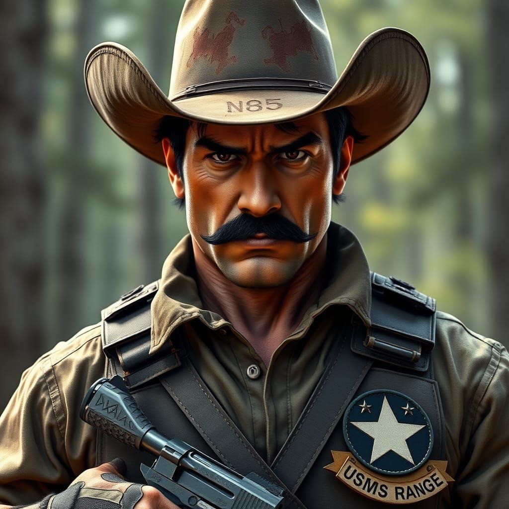 Rugged Texas Ranger in Gritty Forest Terrain