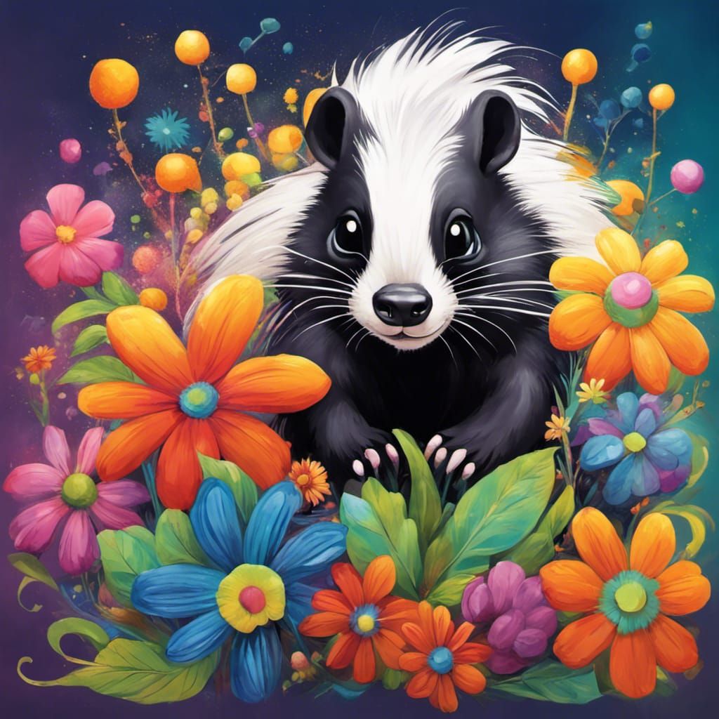 Floral Skunk in a Vivid 3D Rendering