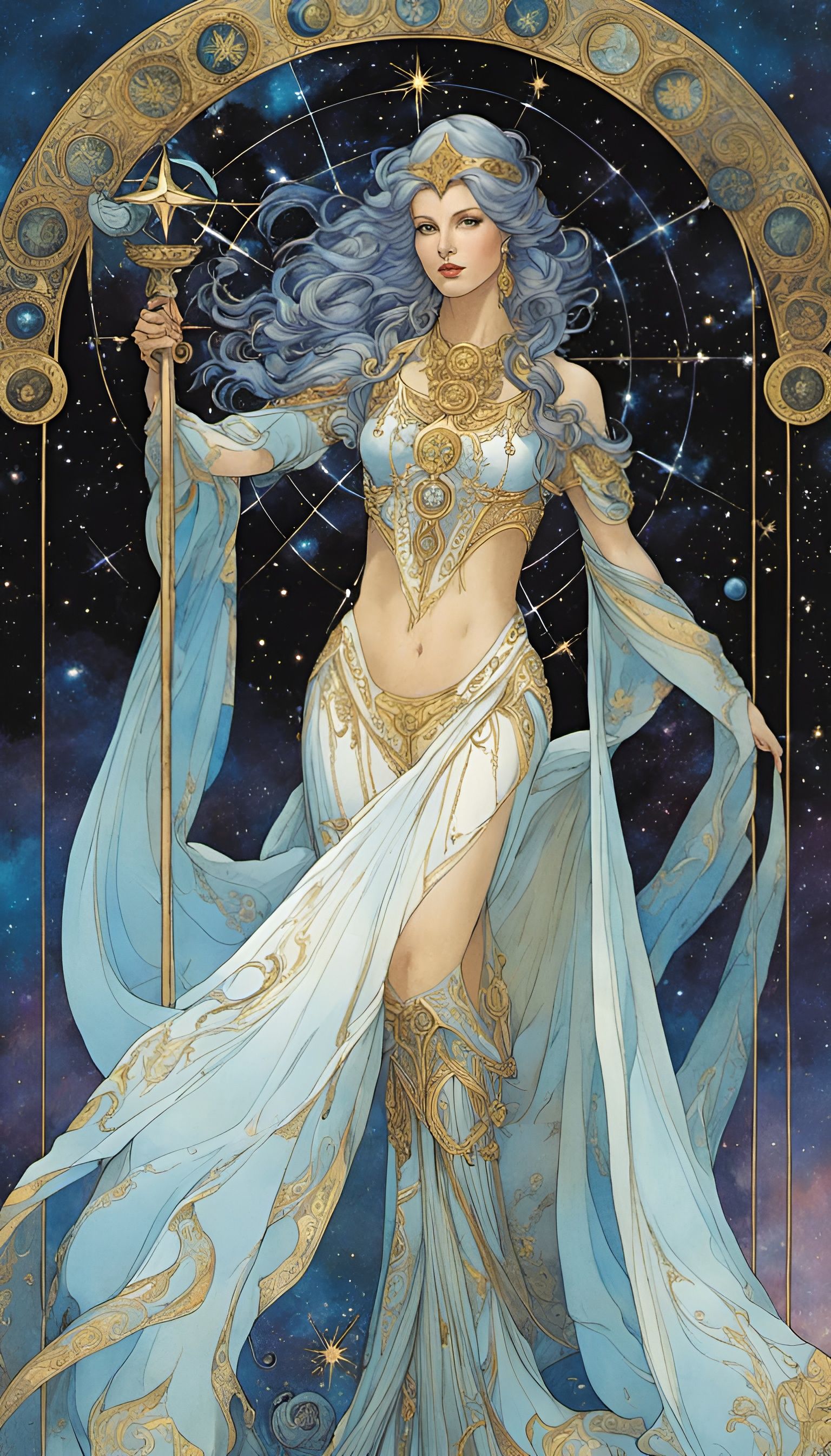 Celestial Goddess as Star Tarot Card, Digital Art