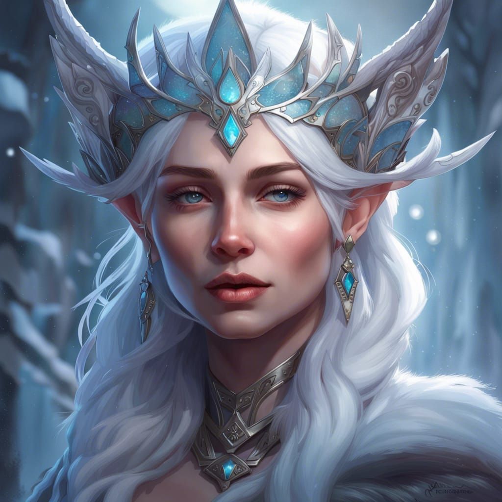 Winter Elf Queen Portrait in Art Nouveau Style