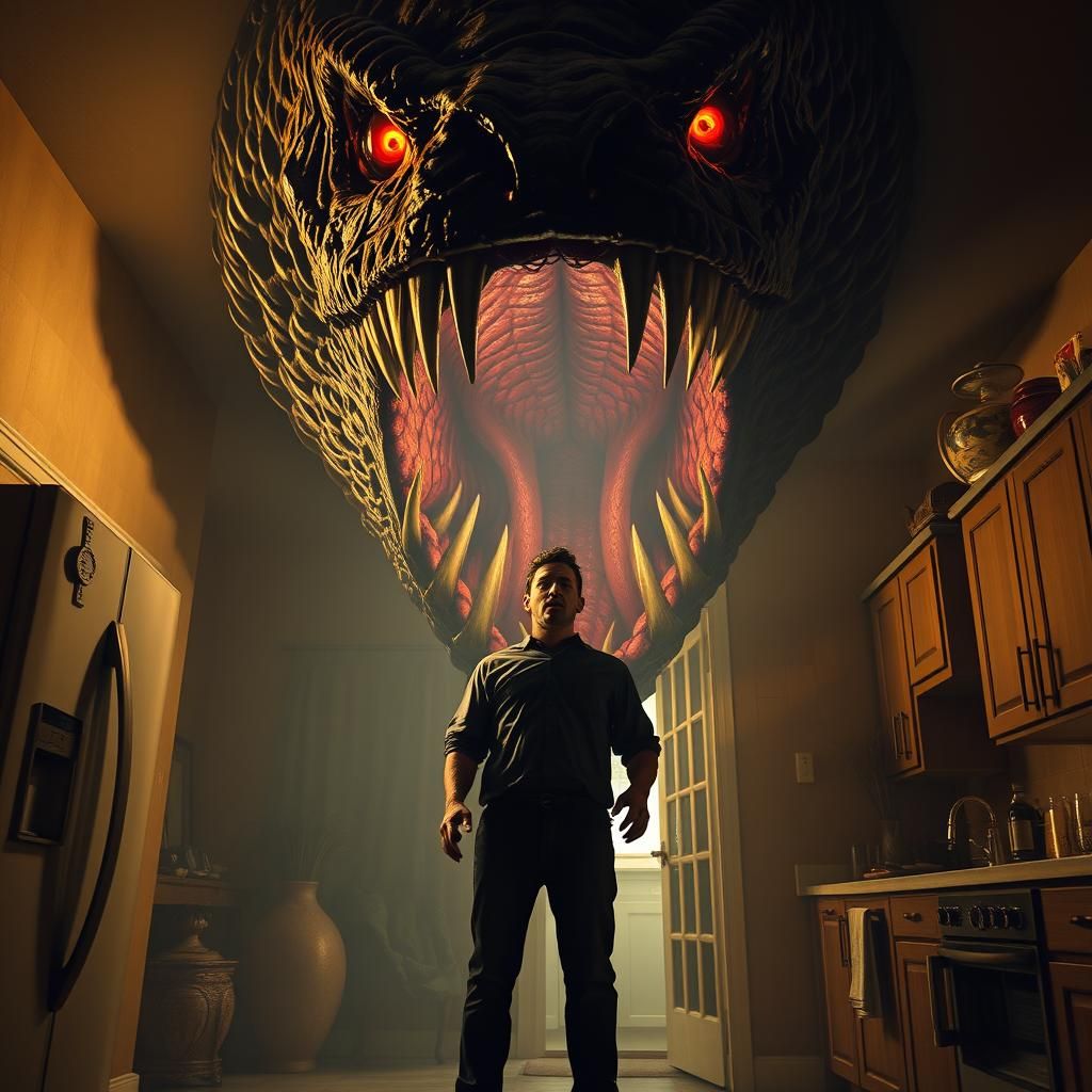 Terrifying Jormungandr Serpent Confrontation in Kitchen