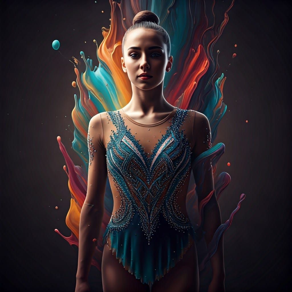 Surrealist Rhythmic Gymnast in Vibrant Cosmic Realm