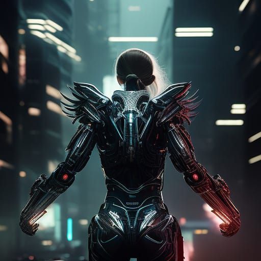 Cybernetic Goddess Shines with Chrome Skin and Radiant White...