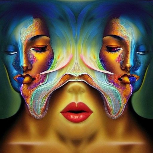 Radiant Woman's Face in Kinetic Mosaic Style