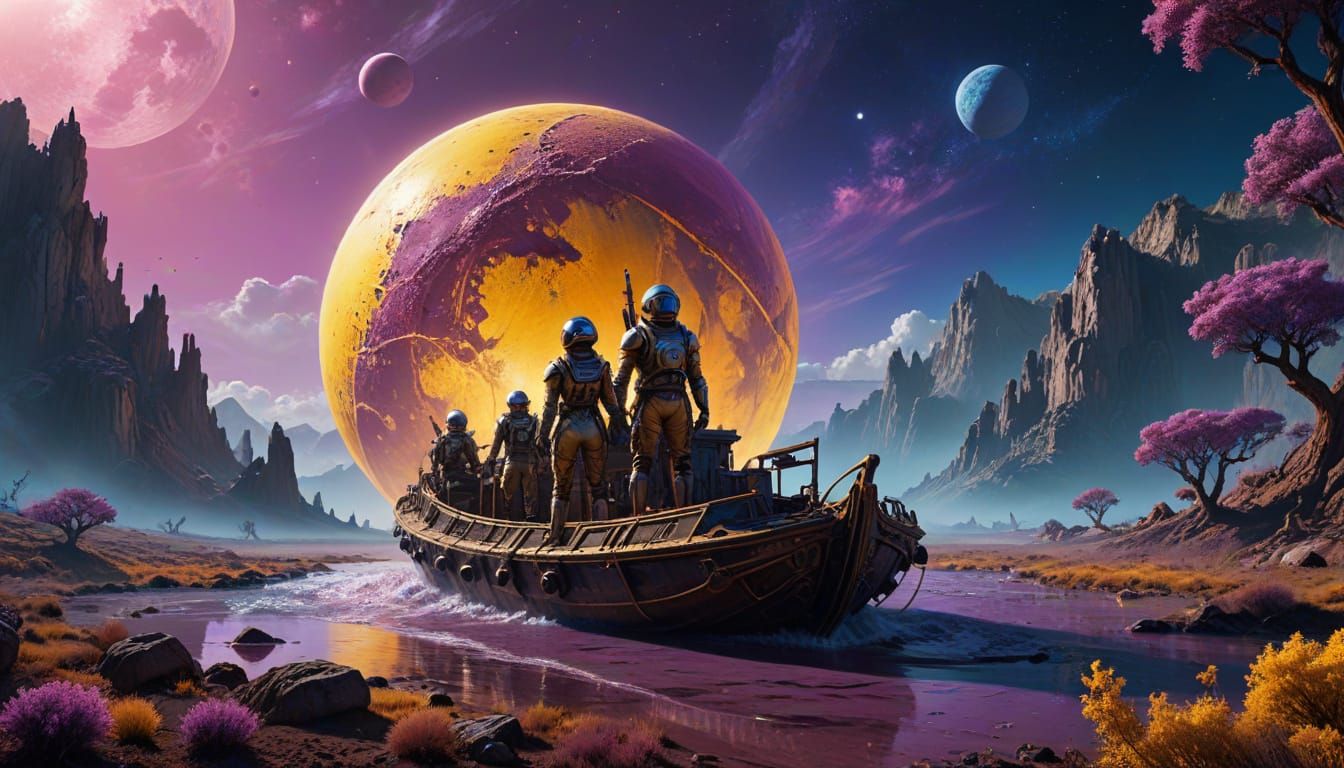 Surreal Sci-Fi Landscape with Steampunk Elements