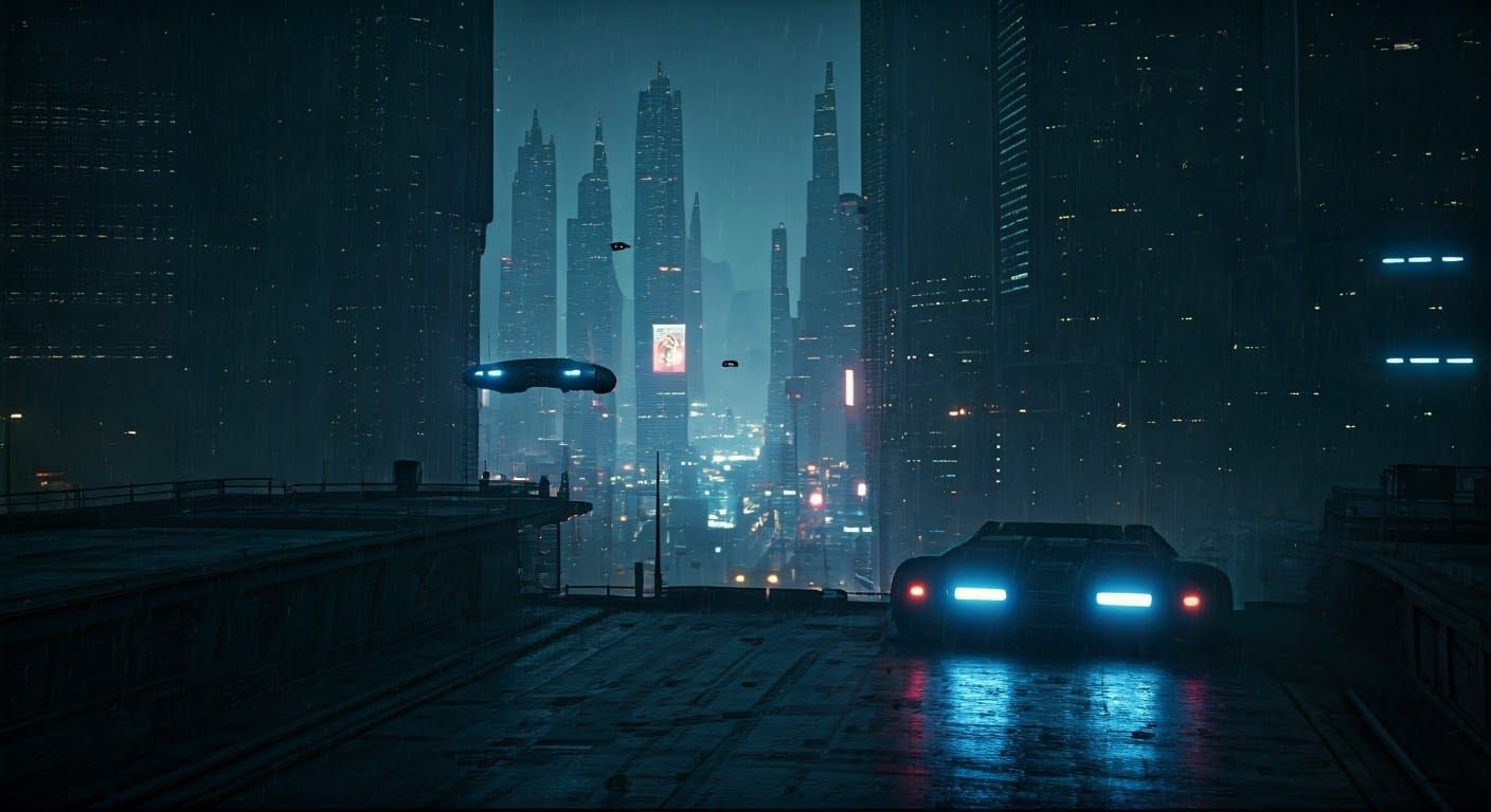 Epic Futuristic Cityscape at Night, with Flying Cars and Neo...