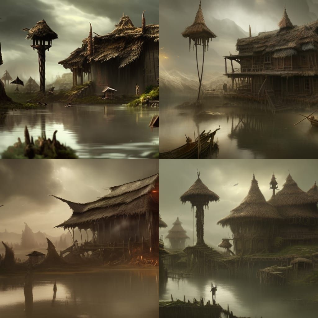 Fantastical Village on Stilts in a Detailed Matte Painting