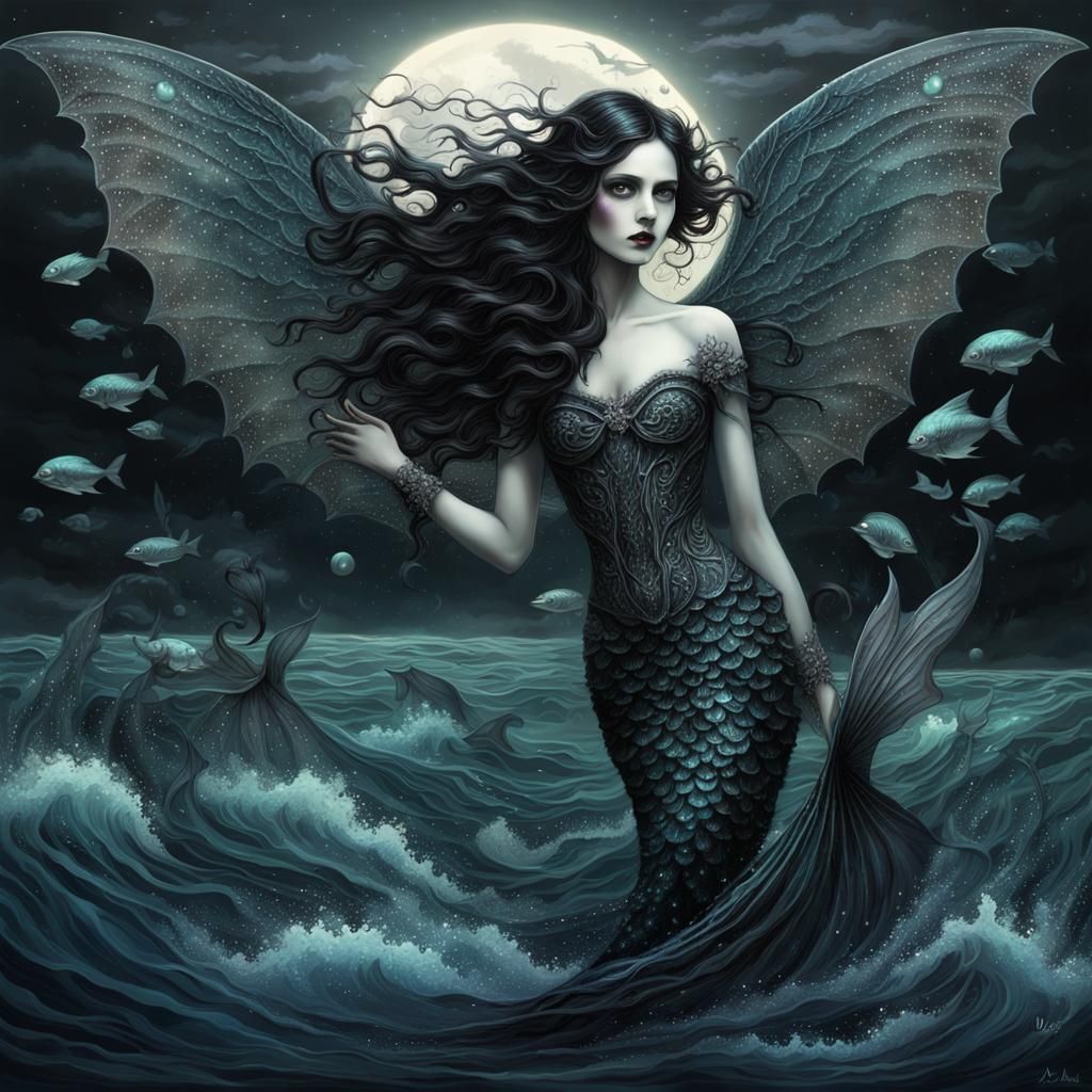 Gothic Mermaid Rising from Ocean Depths