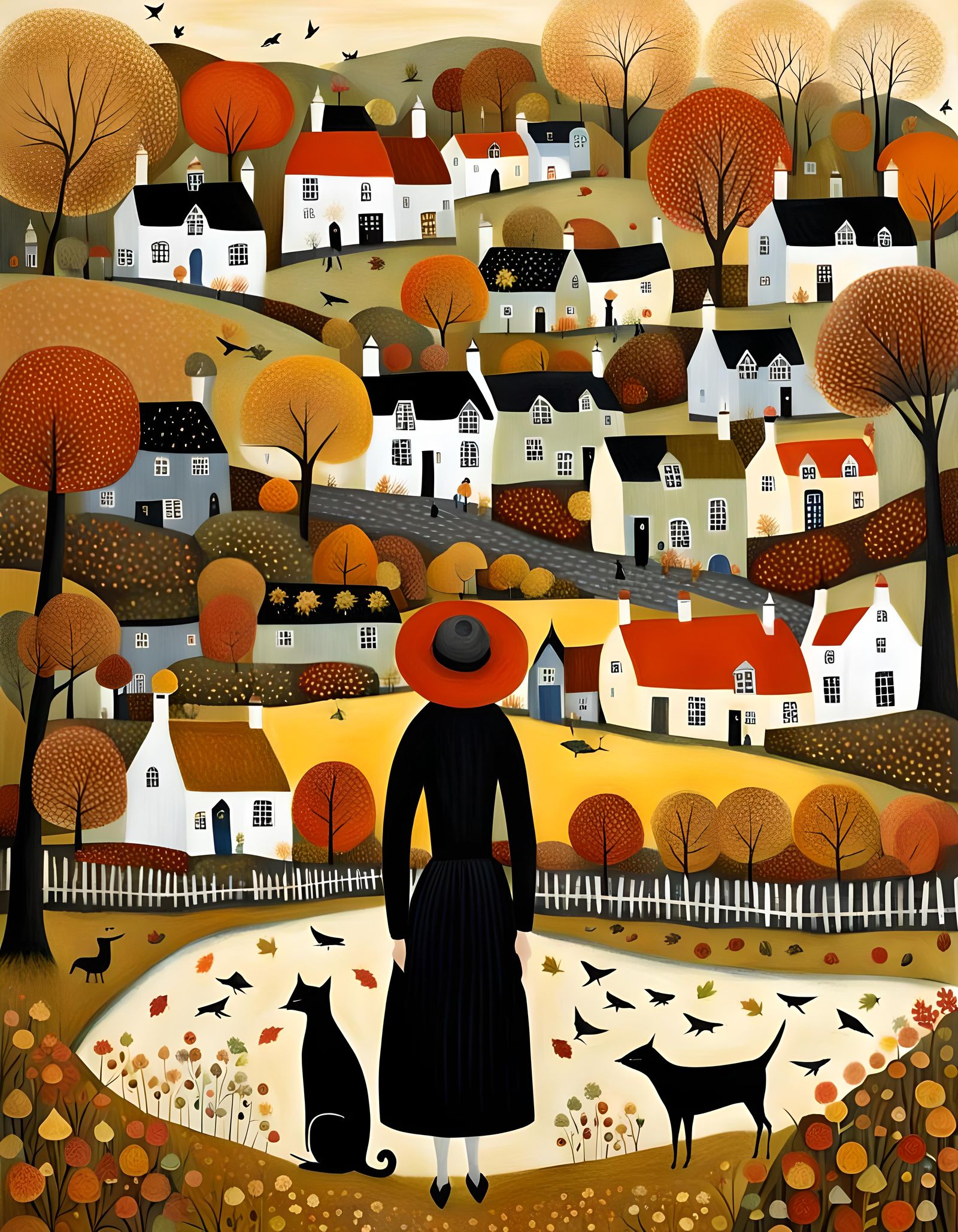 Autumn Village Landscape in Painterly Style