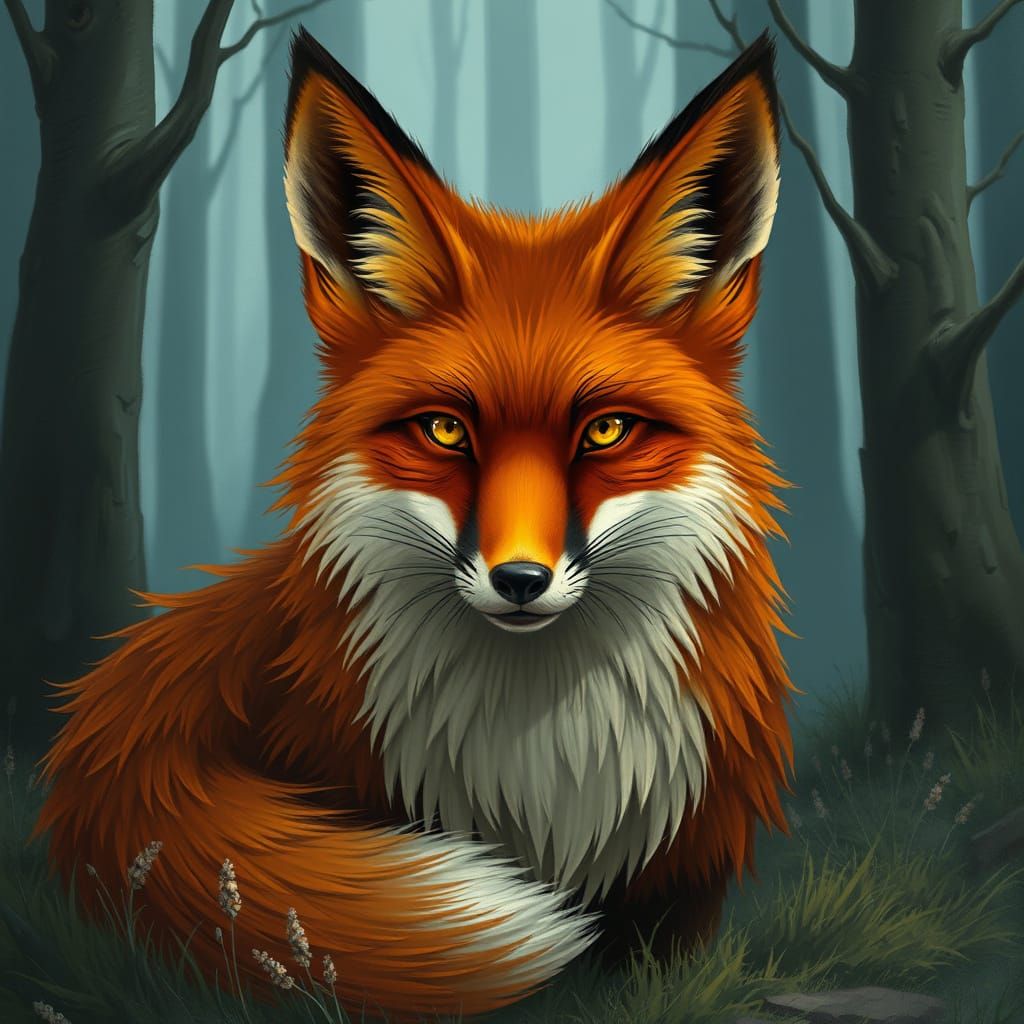 Majestic Fox Portrait in Detailed Realistic Style