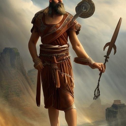 Zeus-like Figure with Thunderbolt in Digital Painting