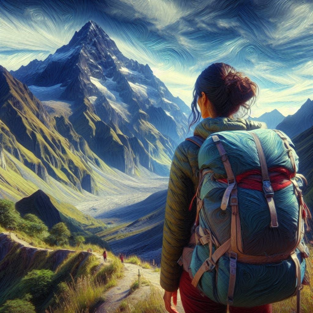 Hispanic Backpacker in India: Impasto Oil Painting