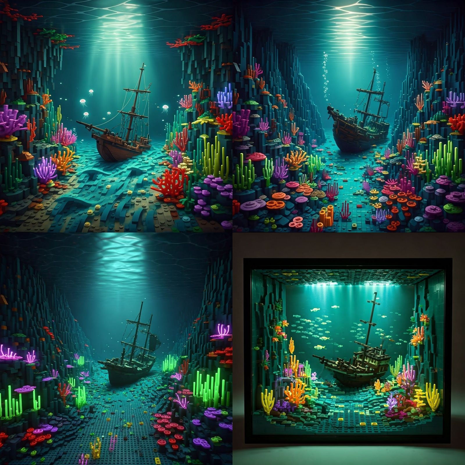 Fluorescent Lego Underwater Landscape at Night