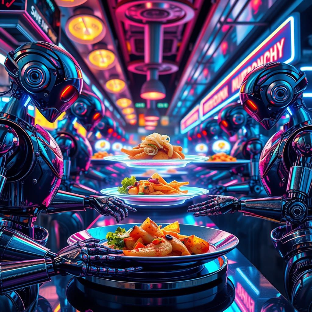 Cyberpunk Food Market Scene