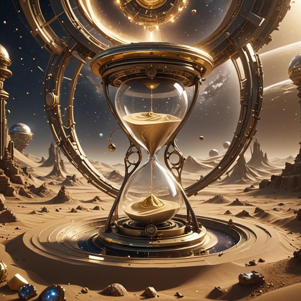 Galactic Hourglass: Sands of Time in Solarpunk Style